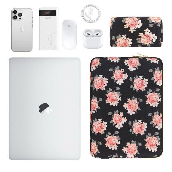 17.3" Laptop Sleeve Case Computer Bag With Small Matching Black Floral Case NEW - Picture 7 of 9